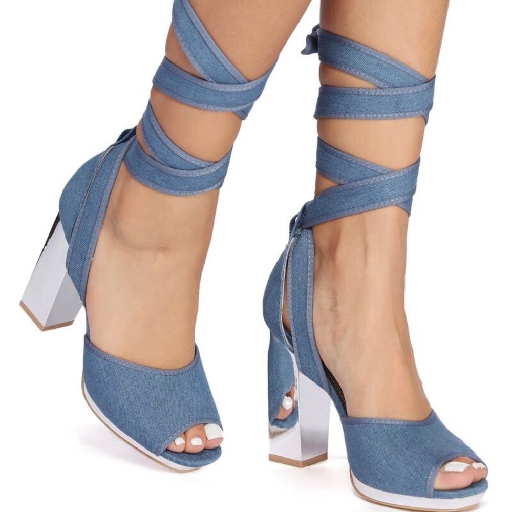 Denim Lace Up Heels